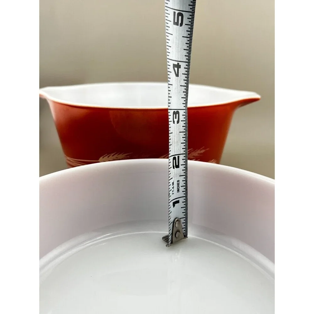 Vtg PYREX 2pc Autumn Harvest Wheat Nesting Casserole Dish Bowls 473-B 471-B Rust